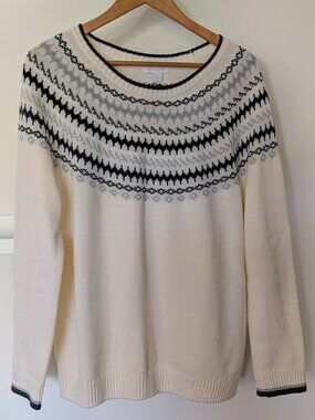 Macy's Charter Club Cream Black Silver Fair Isle Cotton Blend Sweater Women's XL